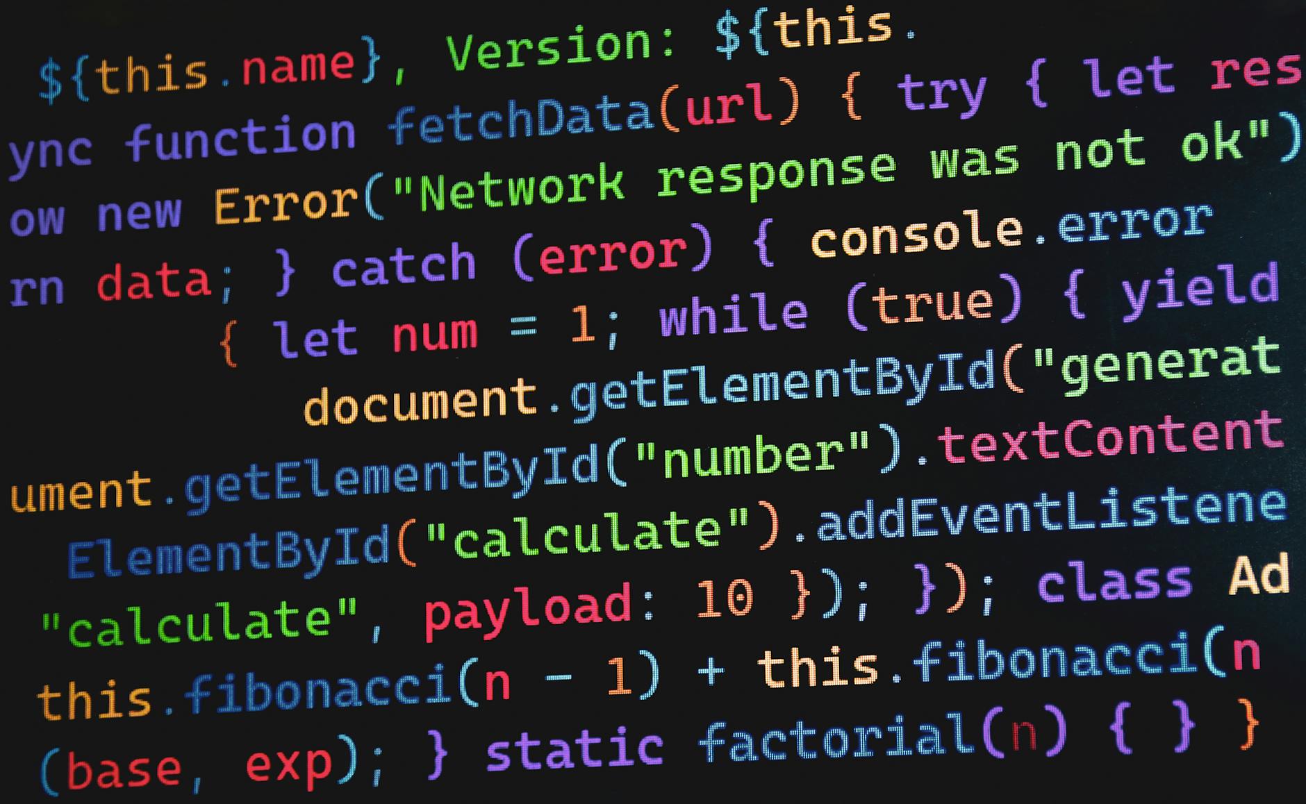 Kolorowy kod JavaScript na monitorze komputera